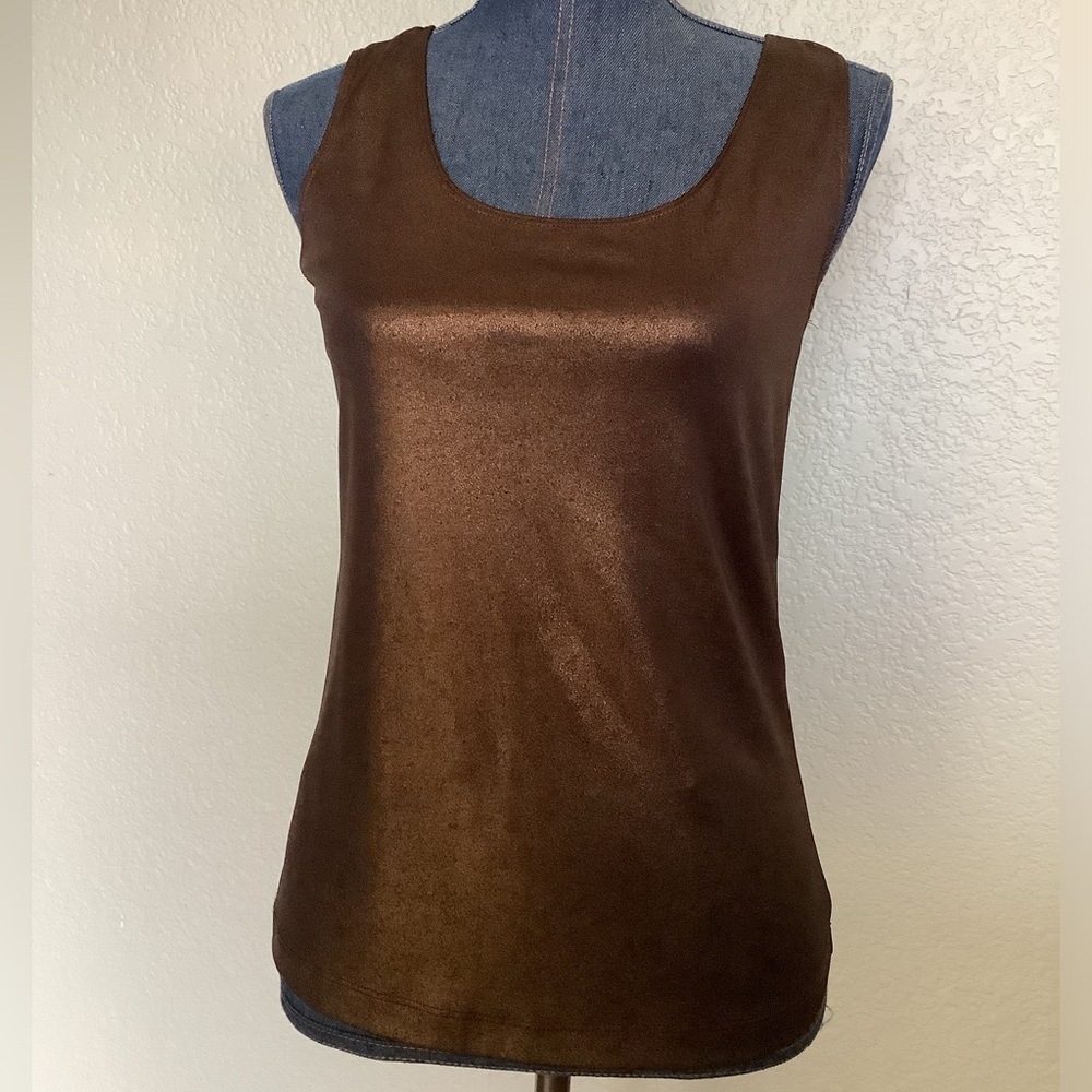 Additions by Chico's Sleeveless Shimmery Bronze Scoop Neck Tank Top Women's 0